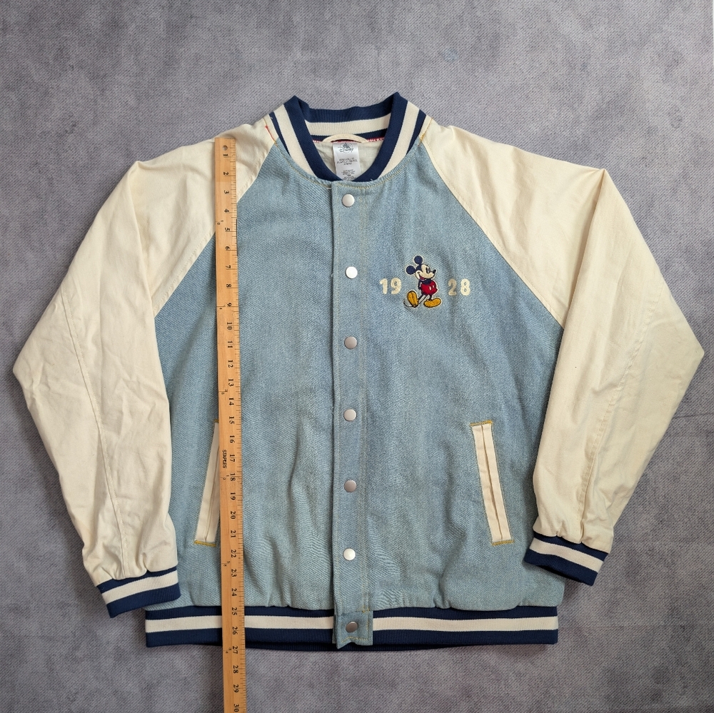 Mickey Mouse 1928 League Denim Varsity Retro Y2K Embroidery Size L Blue & Cream - Picture 3 of 8